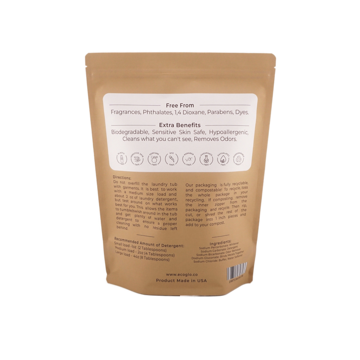 EcoGlo Natural Laundry Detergent Powder : Unscented Powder Laundry Detergent, Sustainable Products, Kids & Toddler Safe, 80 Loads, Biodegradable, Super Washing Soda Formula, USA Made